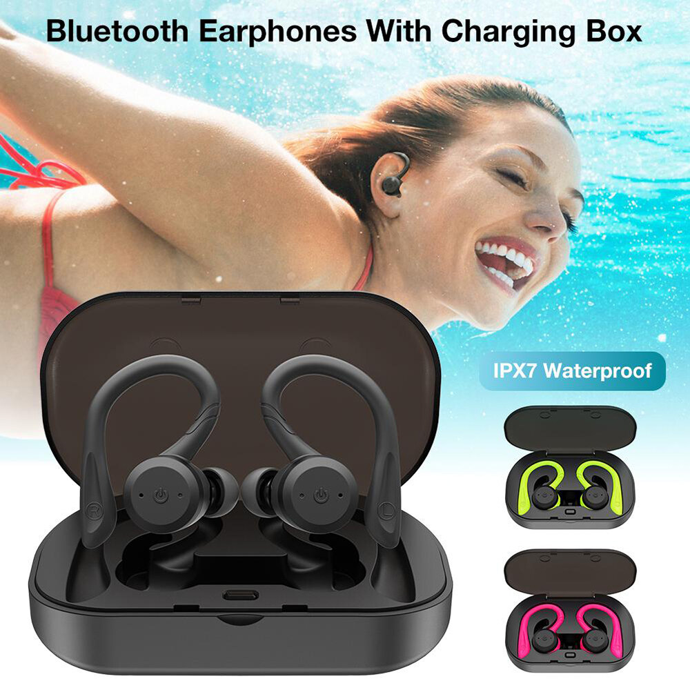 [In Stock]TWS Swimming Waterproof Bluetooth Earphone Dual Wear Style Sport Wireless Headset TWS IPX7 Waterproof Stereo Earbuds 20 Hours Play Time