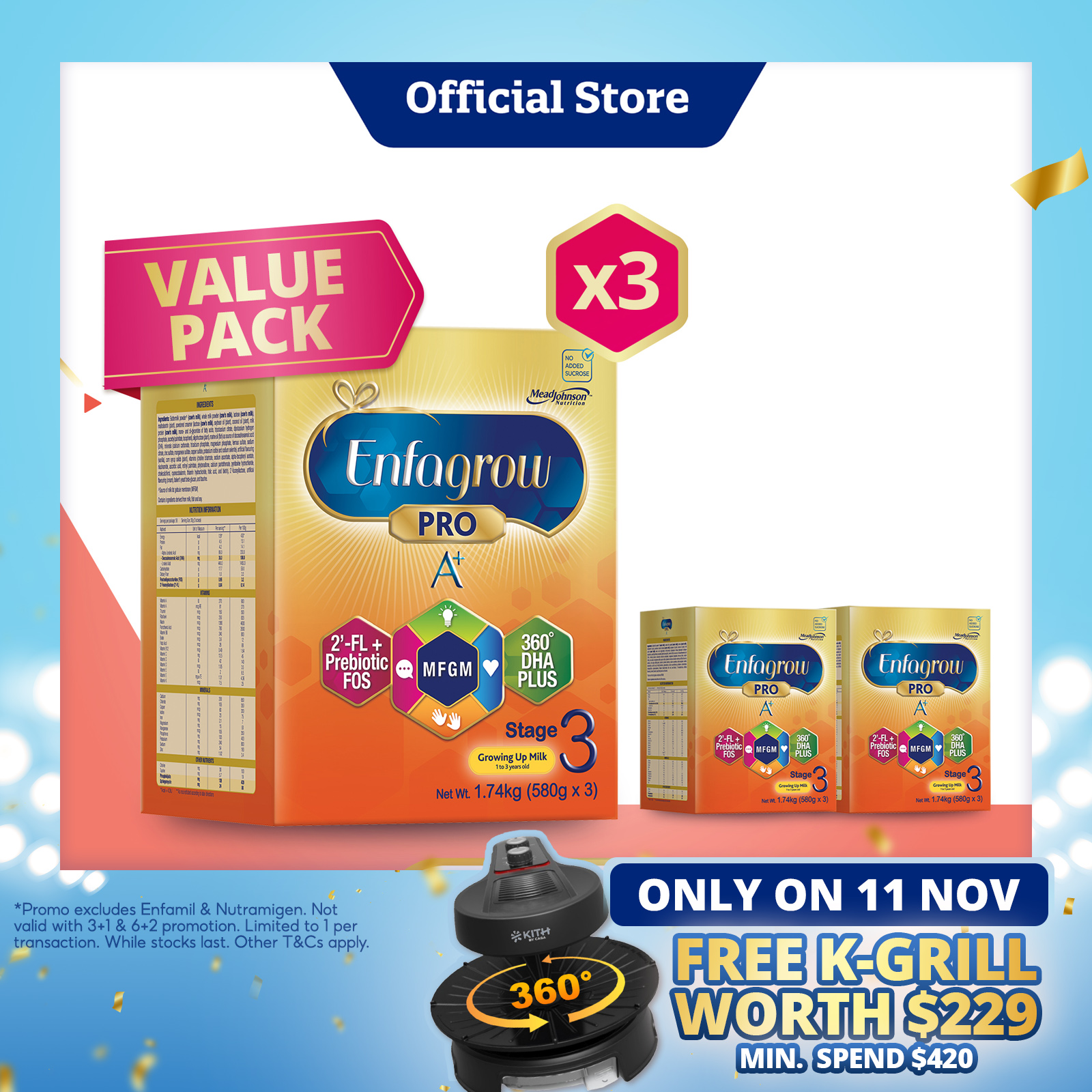 [Bundle of 3] Enfagrow Pro A+ Stage 3 1.74kg for Children (1-3Y) Value Pack