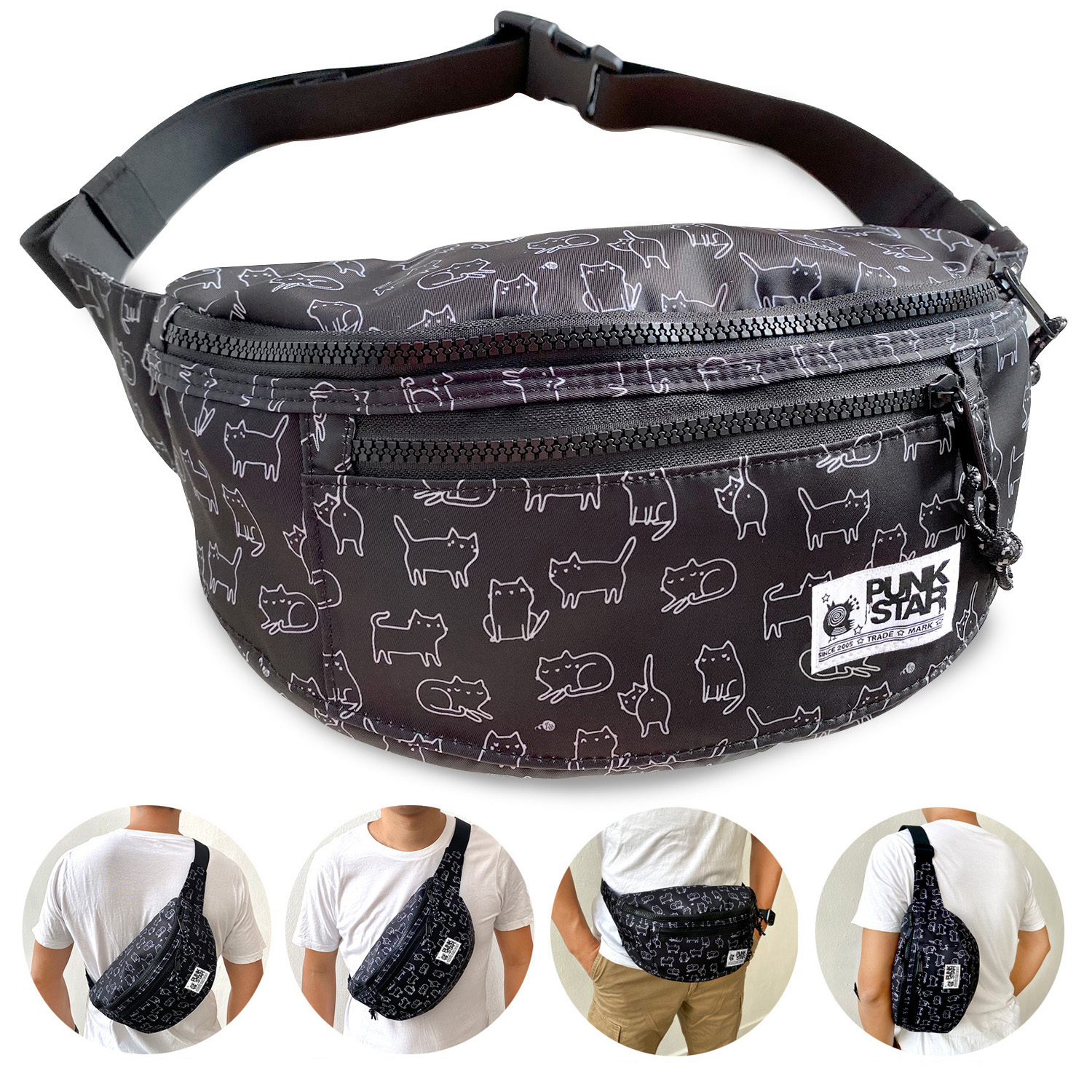 PUNKSTAR Water Resistant lightweight Crossbody Bag Sling Chest Waist Bag Travel Hiking for Women Men Kids Cute Cats