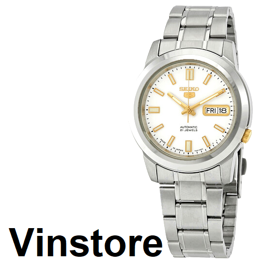 [Vinstore] Seiko 5 SNKK07J1 Automatic Japan Made Two Tone Stainless Steel White Dial Men Watch SNKK07J SNKK07