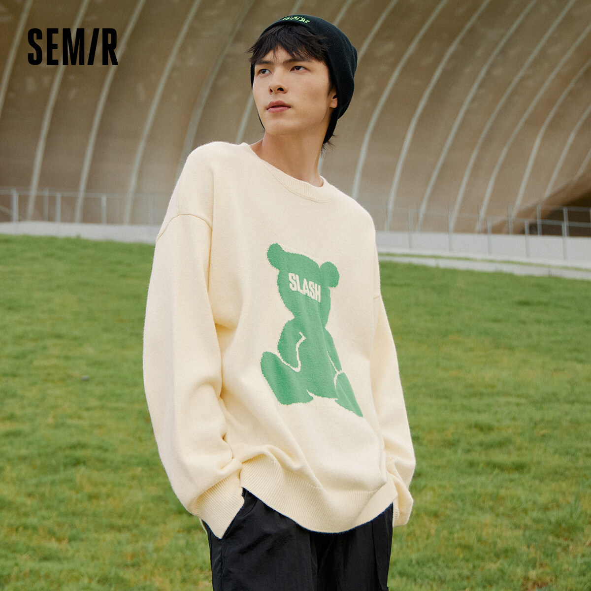 Semir Knitwear Men Cartoon Bear Jacquard Sweater 2022 Autumn New Men'S Fashion Loose Pullover Trend