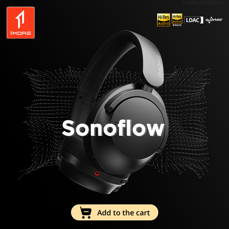 Original 1MORE Sonoflow Wireless Bluetooth Active Noise Canceling Headphones, Hi-Res LDAC 12 EQ, 70H Battery, Connect 2 Devices, 5 Mic